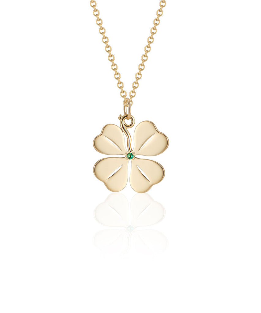 Medium Four Leaf Clover Pendant with Emerald