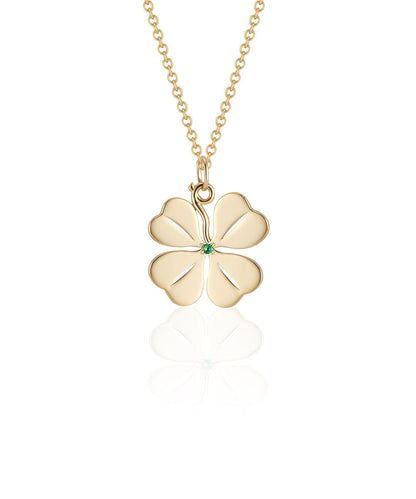 Medium Four Leaf Clover Pendant with Emerald