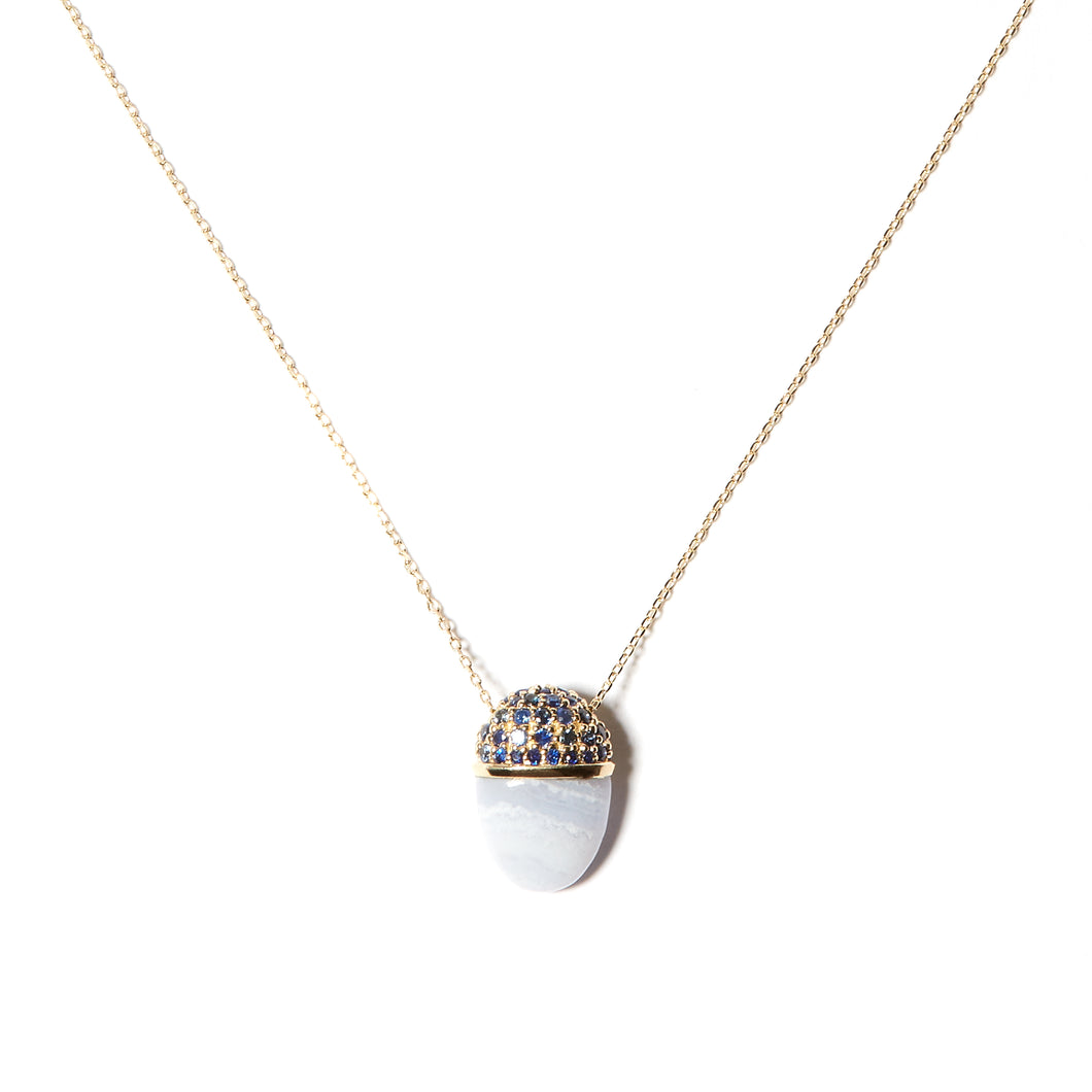 Found Cap Pendant Necklace - Blue Lace Agate & Sapphire