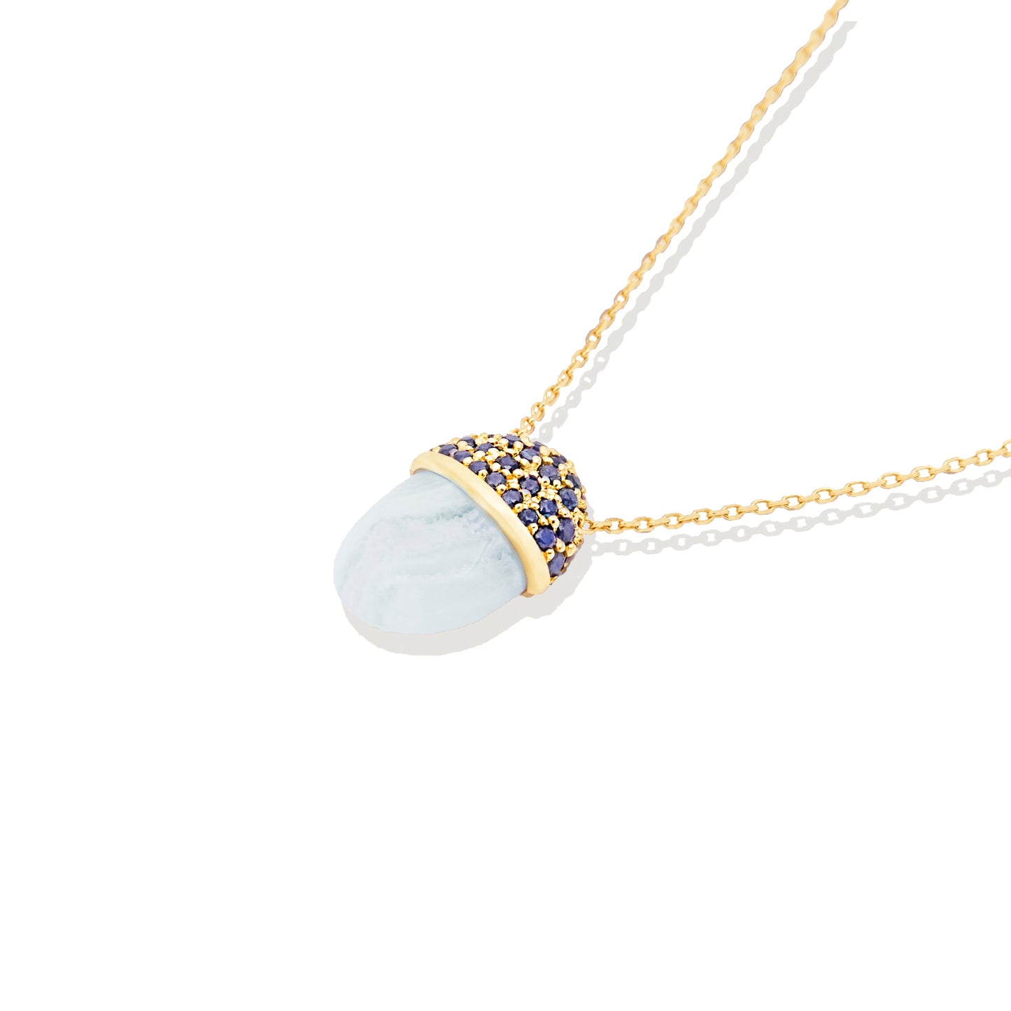 Found Cap Pendant Necklace - Blue Lace Agate & Sapphire