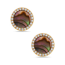 Load image into Gallery viewer, Abalone and Diamond Inlay Studs 14k Yellow Gold