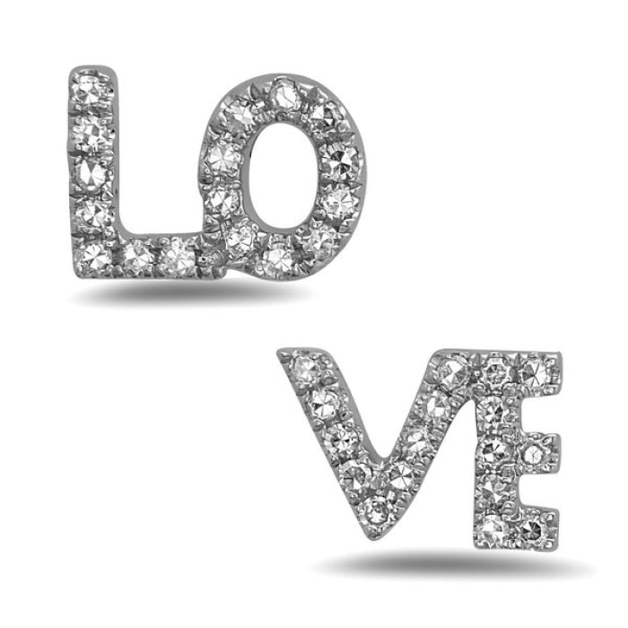 Diamond "Love" Stud Earrings 14k White Gold