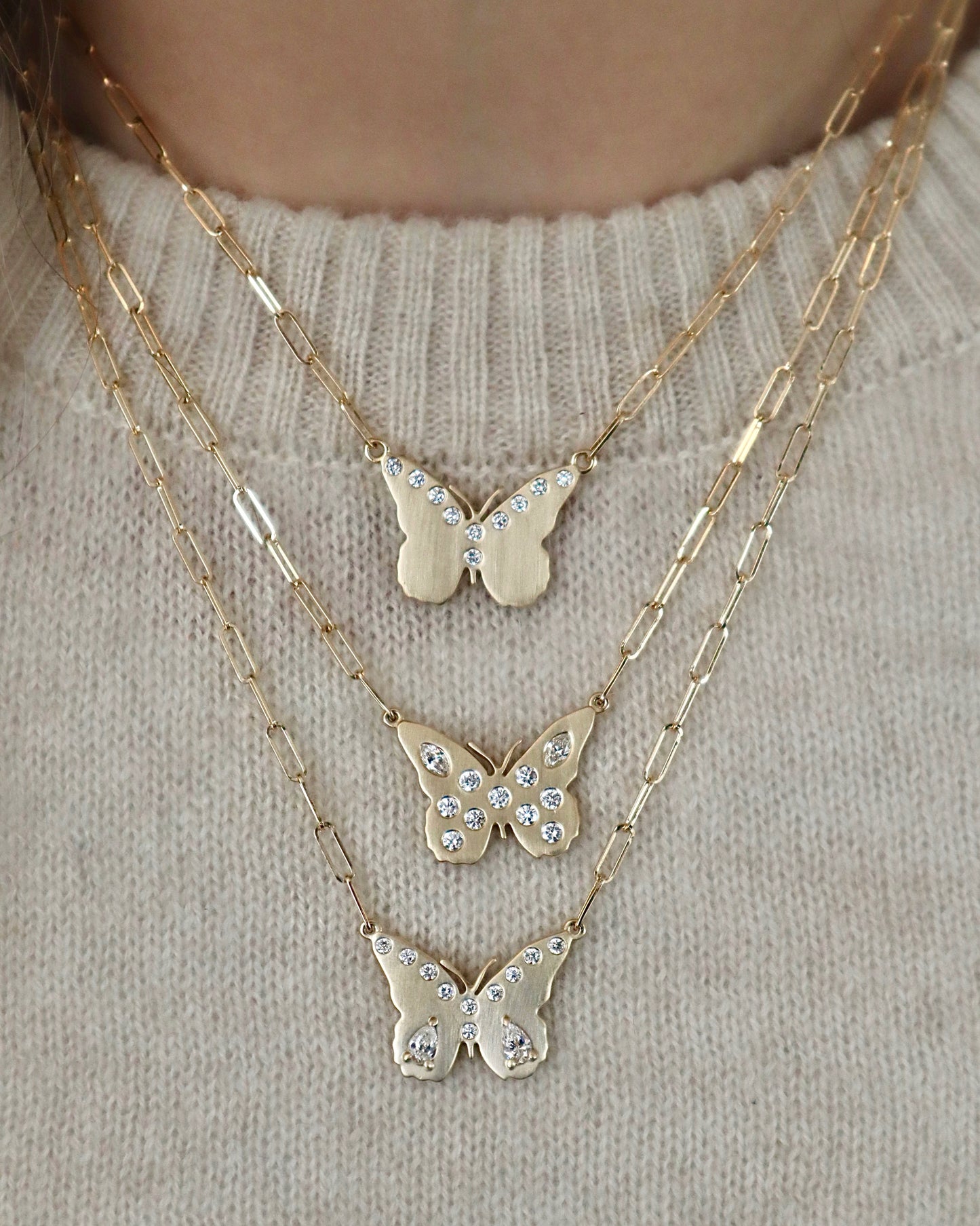 Evie Small Butterfly Necklace - Diamonds