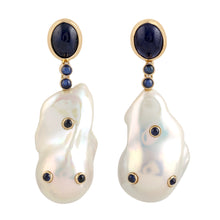 Load image into Gallery viewer, Baroque Pearl &amp; Sapphire Earrings