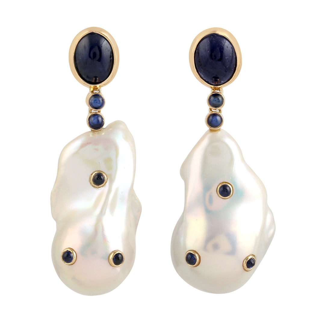 Baroque Pearl & Sapphire Earrings