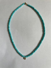 Load image into Gallery viewer, Faceted Turquoise Beaded Necklace with Pave Diamond Disk - 16.5&quot;