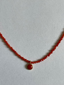 Micro Faceted Coral Bead Necklace with Coral Drop - 16"
