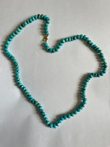 Faceted Turquoise Hand Knotted Beaded Necklace - 22"