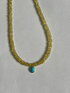 Yellow Sapphire Beaded Necklace with Turquoise Drop - 19"