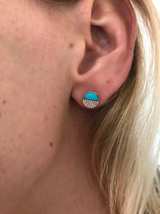Diamond & Turquoise Inlay Earrings 14k Yellow Gold
