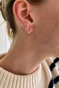 Turquoise Huggy Earrings 14k Yellow Gold