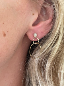 Two Hoop Diamond Drop Earrings 14k Yellow Gold