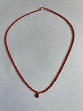 Load image into Gallery viewer, Micro Faceted Coral Bead Necklace with Coral Drop - 16&quot;