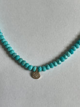 Load image into Gallery viewer, Faceted Turquoise Beaded Necklace with Pave Diamond Disk - 16.5&quot;