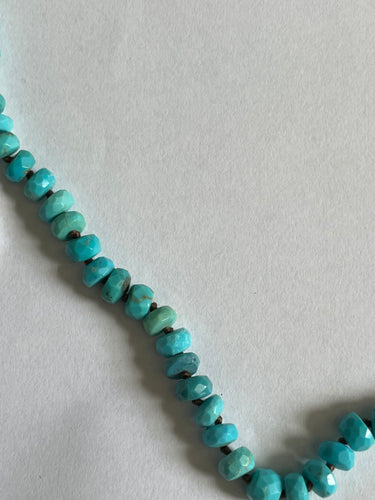Faceted Turquoise Hand Knotted Beaded Necklace - 22