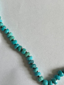 Faceted Turquoise Hand Knotted Beaded Necklace - 22"