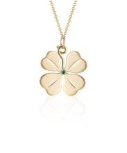Load image into Gallery viewer, Large Four Leaf Clover Pendant with Emerald