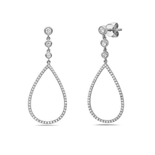 Dangling Diamond Pear Earrings 14k White Gold