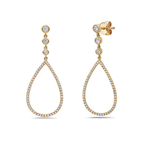 Dangling Diamond Pear Earrings 14k Yellow Gold